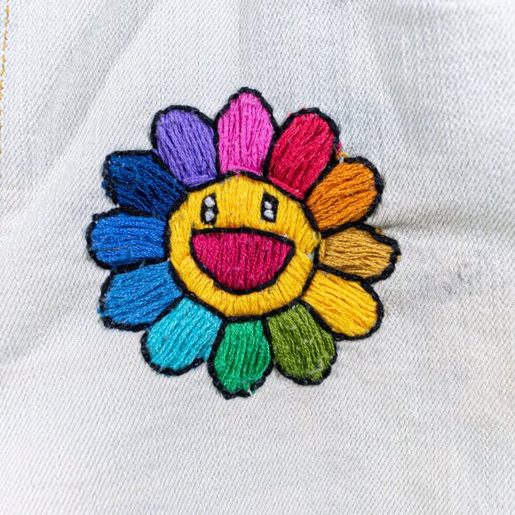 Levis 550 Relaxed Tapered Jeans Custom Embroidered Flower Smiley Face - Picture 11 of 13